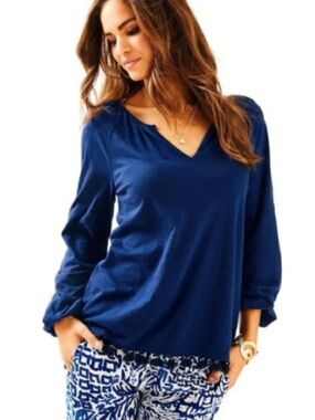 Lilly Pulitzer Linzy Navy Gold Tassel Top, Small, EUC